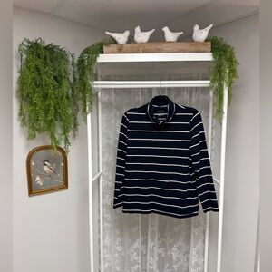 Talbots Cotton Striped Turtleneck Top | Long Sleeve Cotton - Size Large Petite